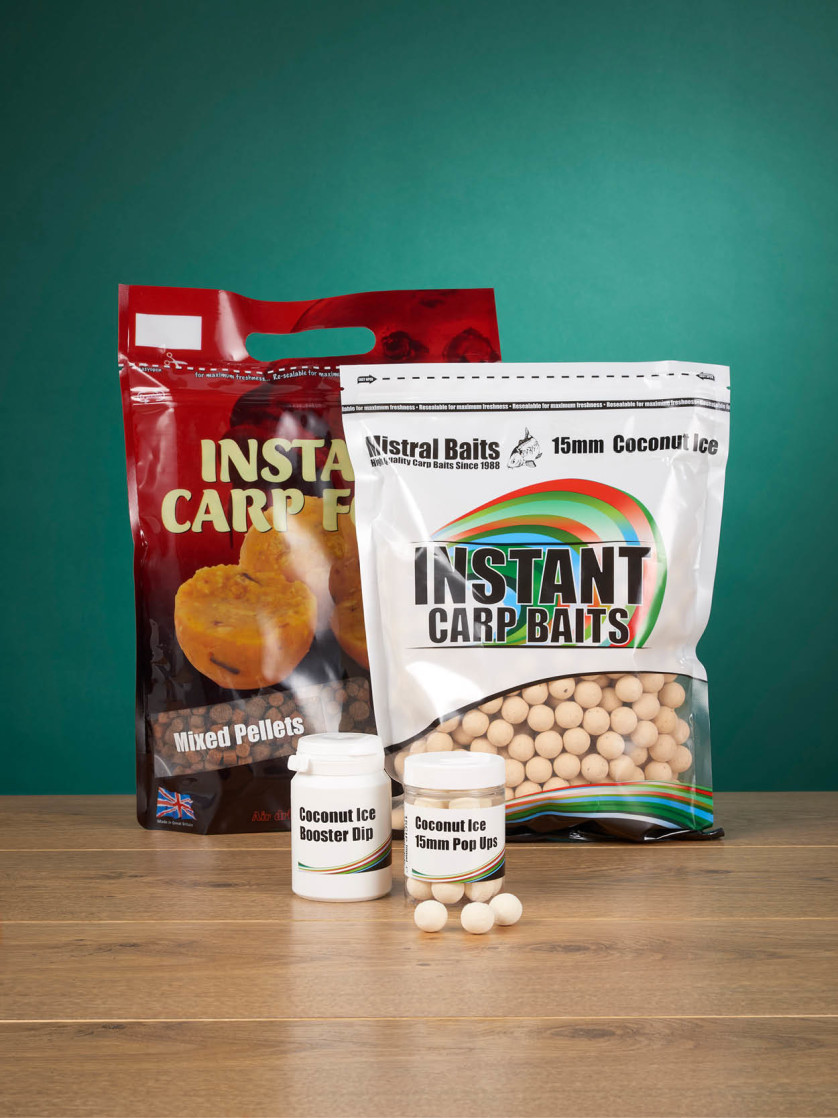 Mistral Coconut Ice Pack: 1kg Boilies, 900g Pellets, Dip, Pop ups